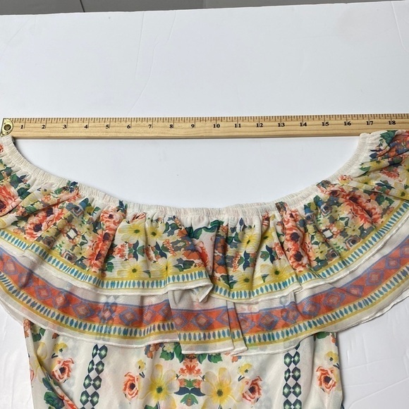 JEALOUS Tomato Floral Mesh Vibes Ruffled Layered Bodysuit Party Festival Large - Picture 10 of 15